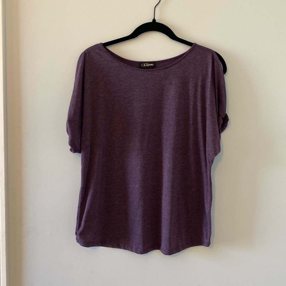 Cold shoulder top in plum. Size Large. Brand Colette
